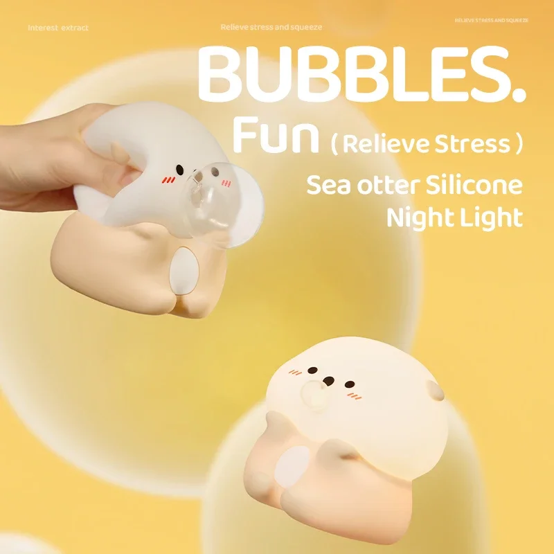 Cartoon Sea Otter Bubble Blazen Nachtlampje Dimbaar Oplaadbaar Bedlampje Decompressie Siliconen Pat Light Kamerdecoratie