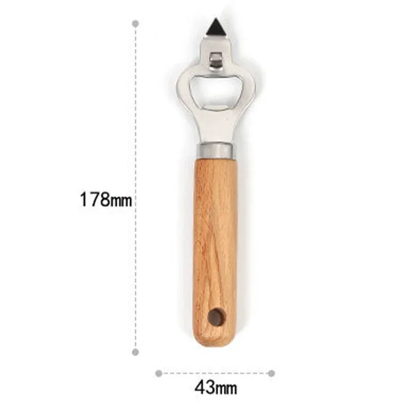 Beer Bottle Opener Stainless Steel Corkscrew With Wooden Handle Multi-Function Manual Can Opener For Kitchen Bar Party Supplies