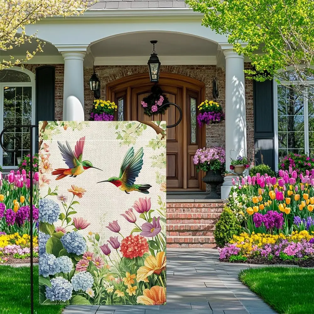 Hummingbirds Hydrangea Flowers Garden Flag 12x18 Inch Double Sided Spring Summer Tulip Colorful Floral Yard Outdoor Flag Hol uui