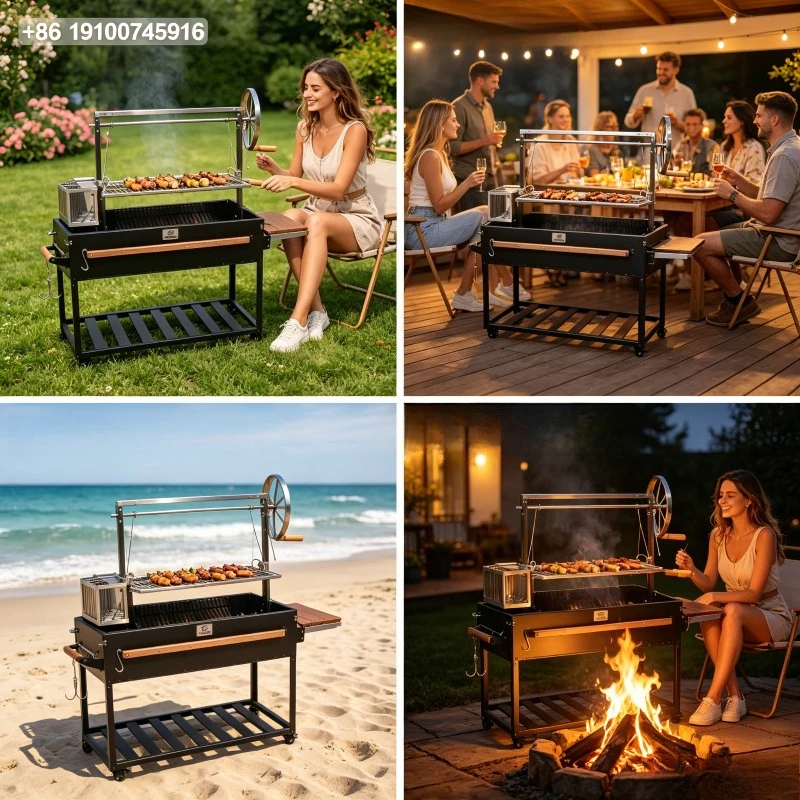 

2026 TOSHINE Portable Santa Maria Grill, Adjustable Height Folding Trolley BBQ, Easy Assembly Stainless Steel Charcoal BBQ Pit