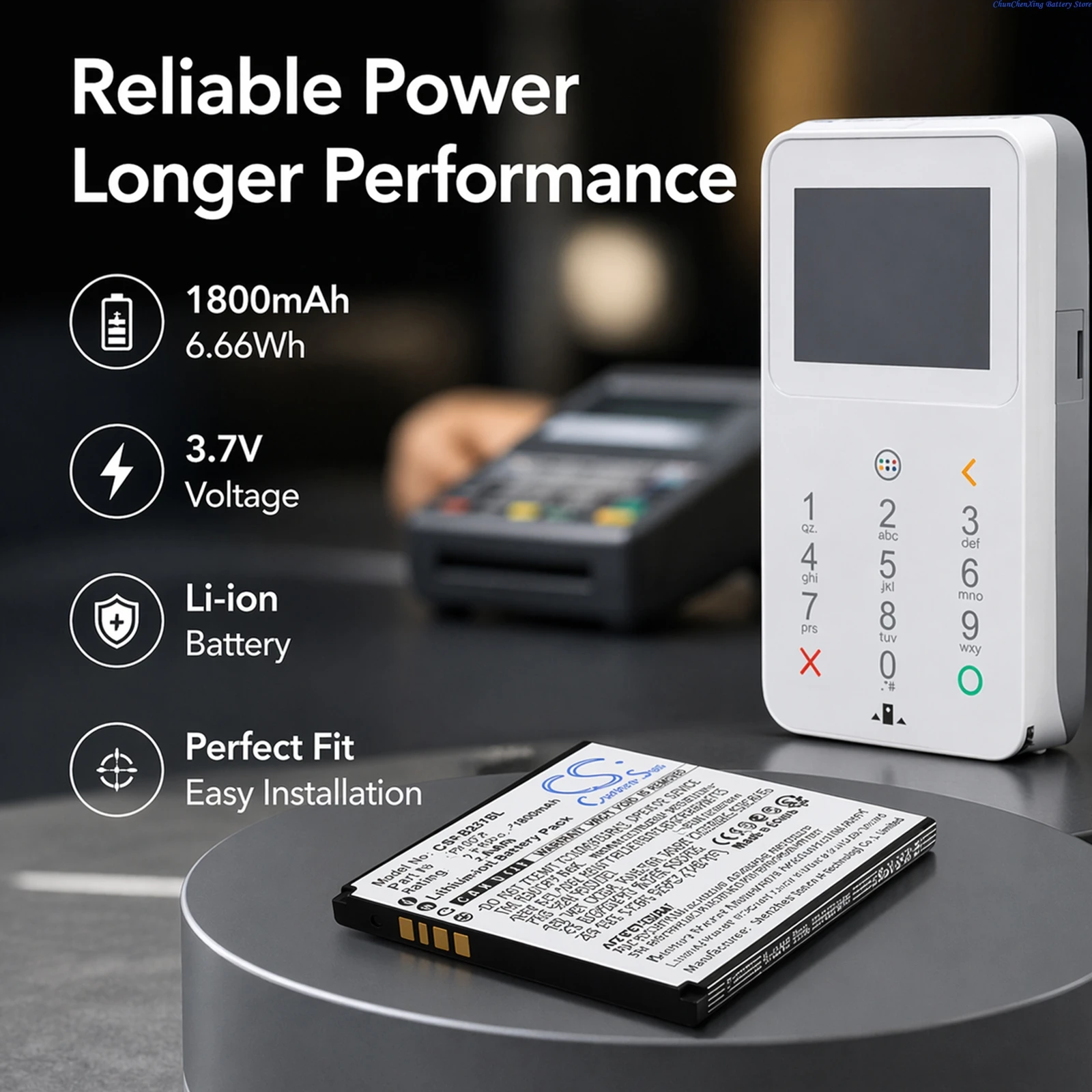 

Cameron Sino 3.7V 1800mAh Replacement Payment Terminal Battery for Pax IS057-E