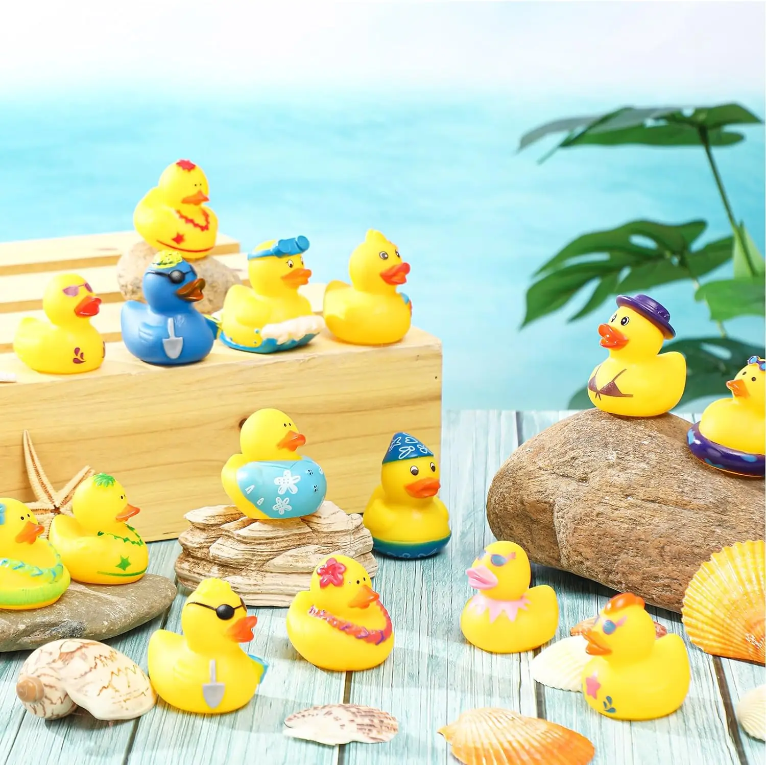 48Pcs Summer Rubber Duck Beach Rubber Duck in Bulk Assorted Rubber Duck for Duckies Games, Pool Play/Baby Bath Toys Party Favors