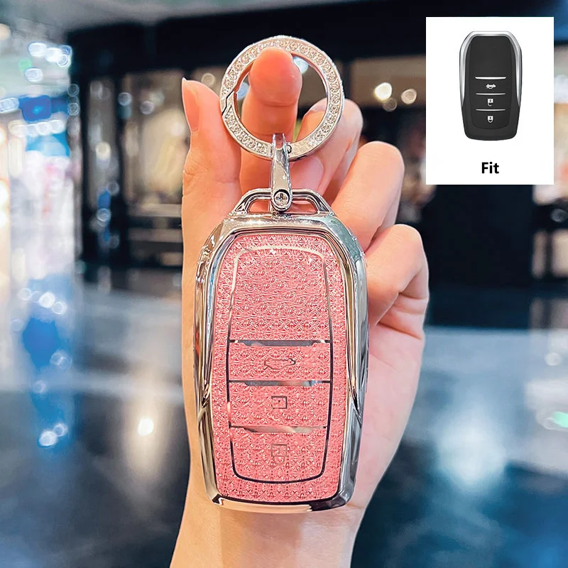 Diamantrosa für Toyota CHR Hilux Fortuner Land Cruiser 200 Camry Corolla Crown RAV4 Highland Remote Autoschlüsseletui Cover Fob Bag – Detail 4