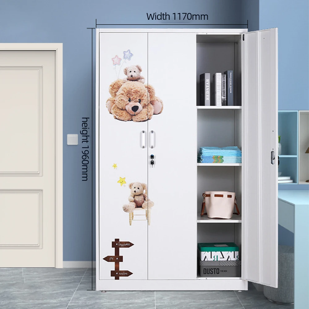 Kids Wardrobe Bedroom Furniture Metal Print Wardrobe with Drawers Supplier Sliding Door Wardrobe with Fancy Flowers