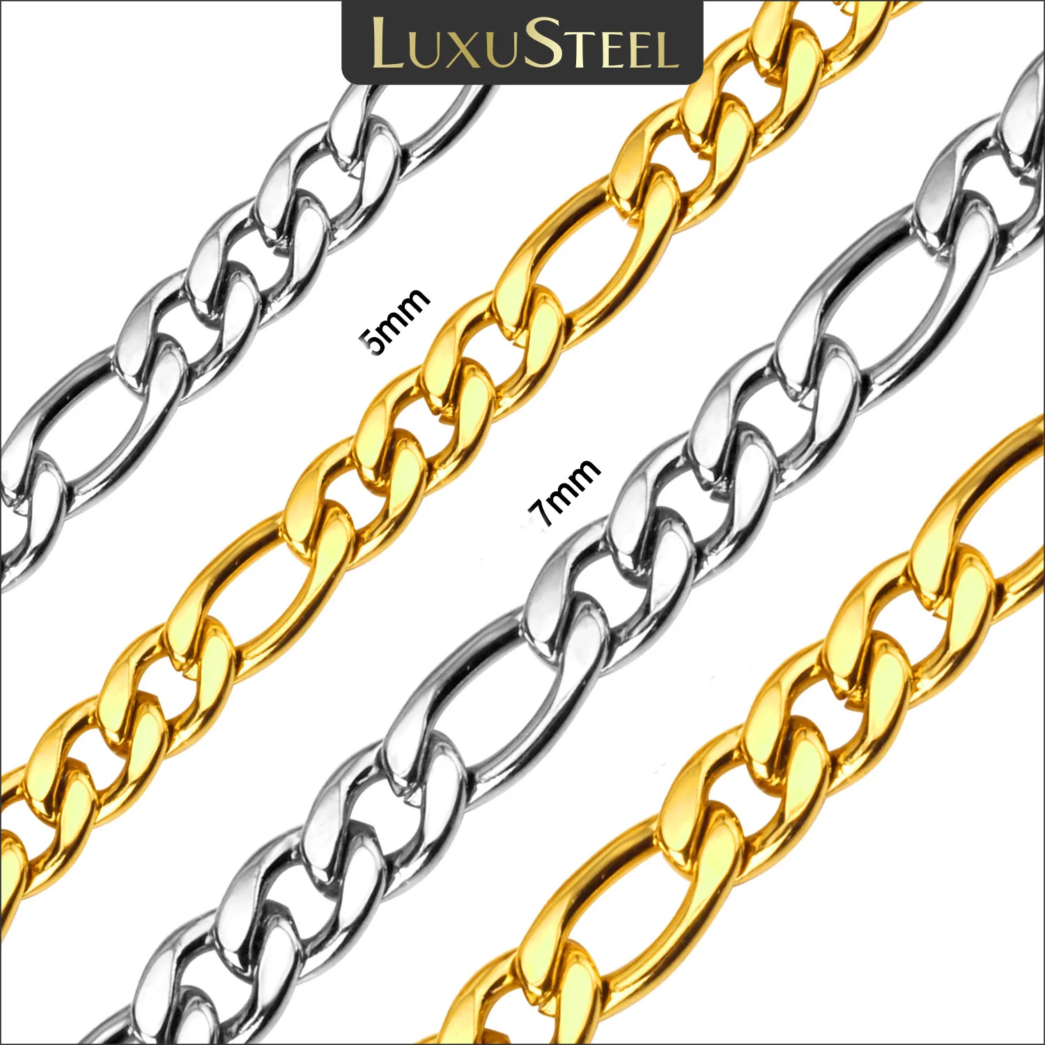 LUXUSTEEL Stainless Steel Figaro Chain Necklaces For Women Men 5MM/7M Long Collar hoker Wholesale Dropshipping