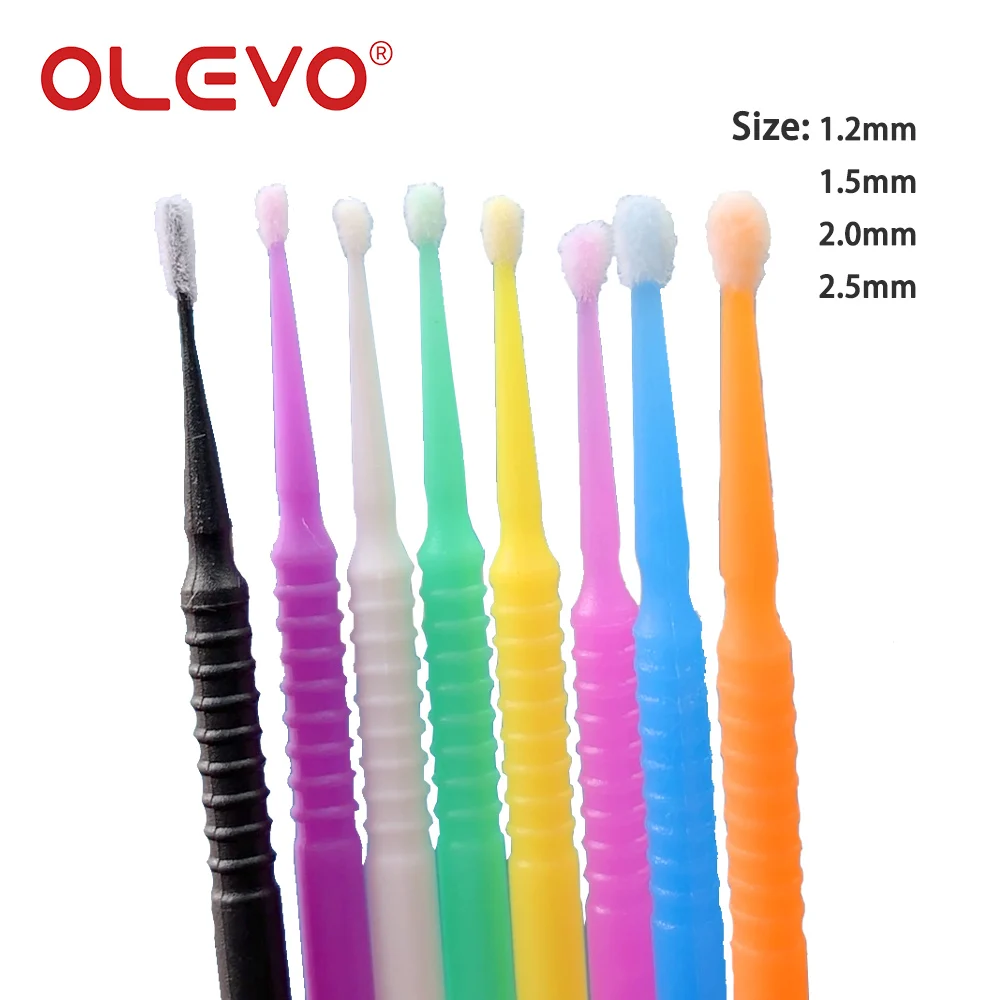 OLEVO-microcepillo Dental de 100 piezas, varillas aplicadoras desechables, bastoncillos de algodón flexibles, puntas de pincel, herramienta de extensión de pestañas