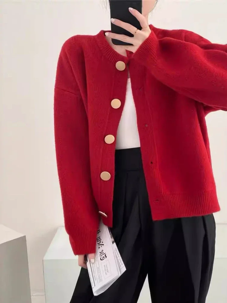Novità in autunno inverno cardigan moda coreana da donna lavorato a maglia cappotti monopetto versione maglione corto girocollo pigro allentato