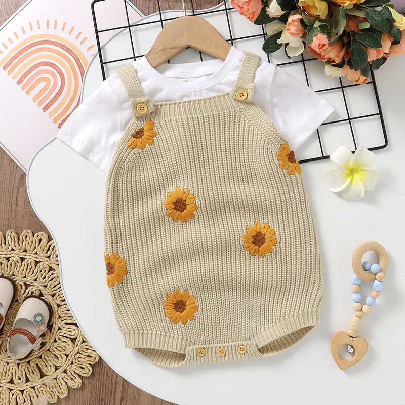 

Newborn Baby Bodysuit Sleeveless Summer Infant Boy Girl Jumpsuit Knitted Toddler Kid Sling Clothing 0-18M Fashion Cute Sunflower