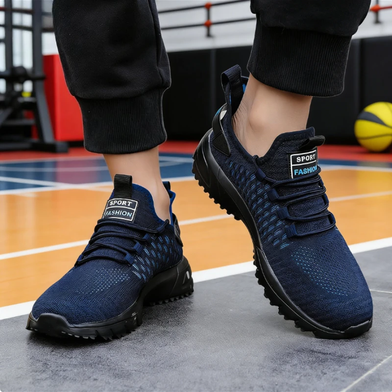 Trendige gelbe Strick-Sneaker für Herren, 2025, atmungsaktives Mesh, bequem, lässige Sportschuhe, rutschfeste Sohle, leichte Lauftrainer – Detail 4