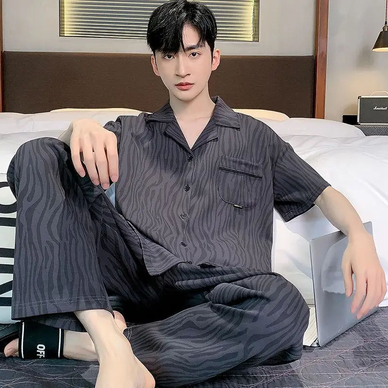 

Men's summer cotton pajamas plus size short-sleeved trousers men's loungewear summer suit comfortable and simple cotton yarn