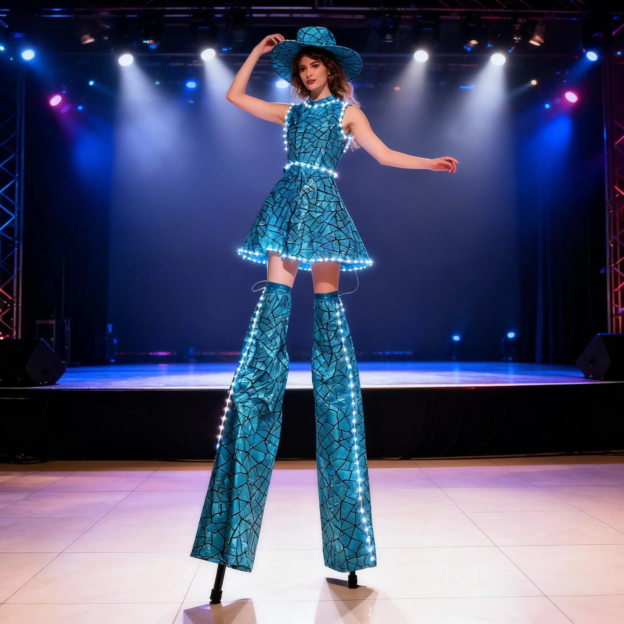 

Women's Shining Laser PU Stilt Walker Pants Cover Sleeveless Birthday Party Dress for DJ Gogo Dancer