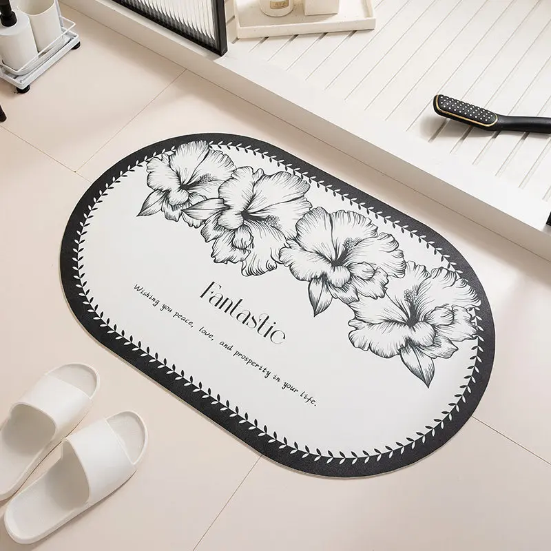 

Vintage French-Style Flower Bathroom Rug Super Absorbent Non-Slip PVC Leather Entrance Doormat