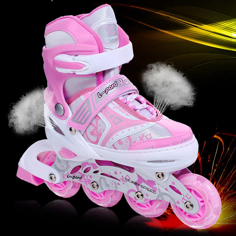 Inline Skate Roller Skating Shoes Four Sizes Adjustable Washable Hard Velvet Inner Breathable Wheels Roller Skates for Children