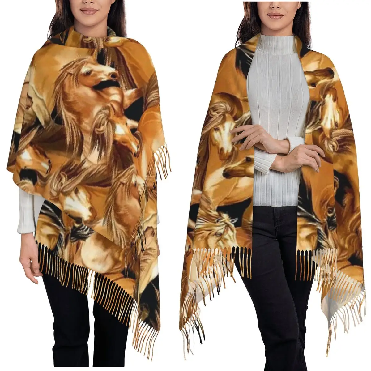 

Horse Pattern Scarf Tassel Scarves Women Soft Warm Shawls and Wraps Large Fall Winter Shawl Wrap