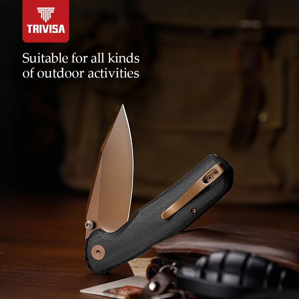 

TRIVISA Pocket Folding Hornet-BM Knife with Clip 14C28N Blade Micarta Handle Hunting Camping Tactical Outdoor Survival Cutting