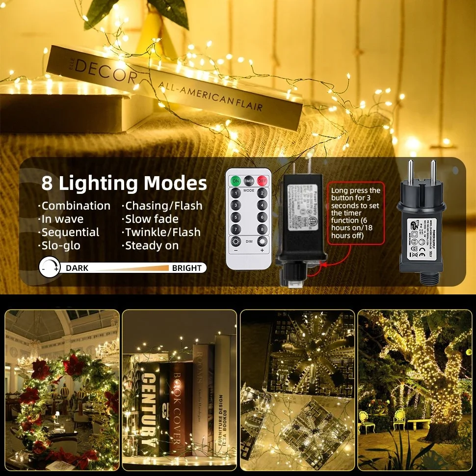 Led سلسلة أضواء في الهواء الطلق الألعاب النارية الجنية ضوء سلسلة الاتحاد الأوروبي/الولايات المتحدة تيار مستمر الطاقة أضواء الأسلاك النحاسية لحفل الزفاف شجرة عيد الميلاد مصباح ديكور #4