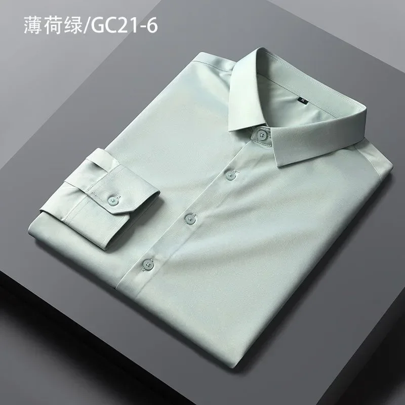 

Mint green high-end ice silk shirt men's long-sleeved work wear no-iron anti-wrinkle groom's wear