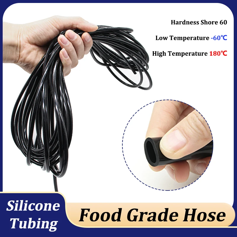 

Black Silicone Hose ID 0.5mm ~ 32mm High Temperature Nontoxic Soft Food Grade Tube for Drink Water Faucet Aquarium Garden Pipe