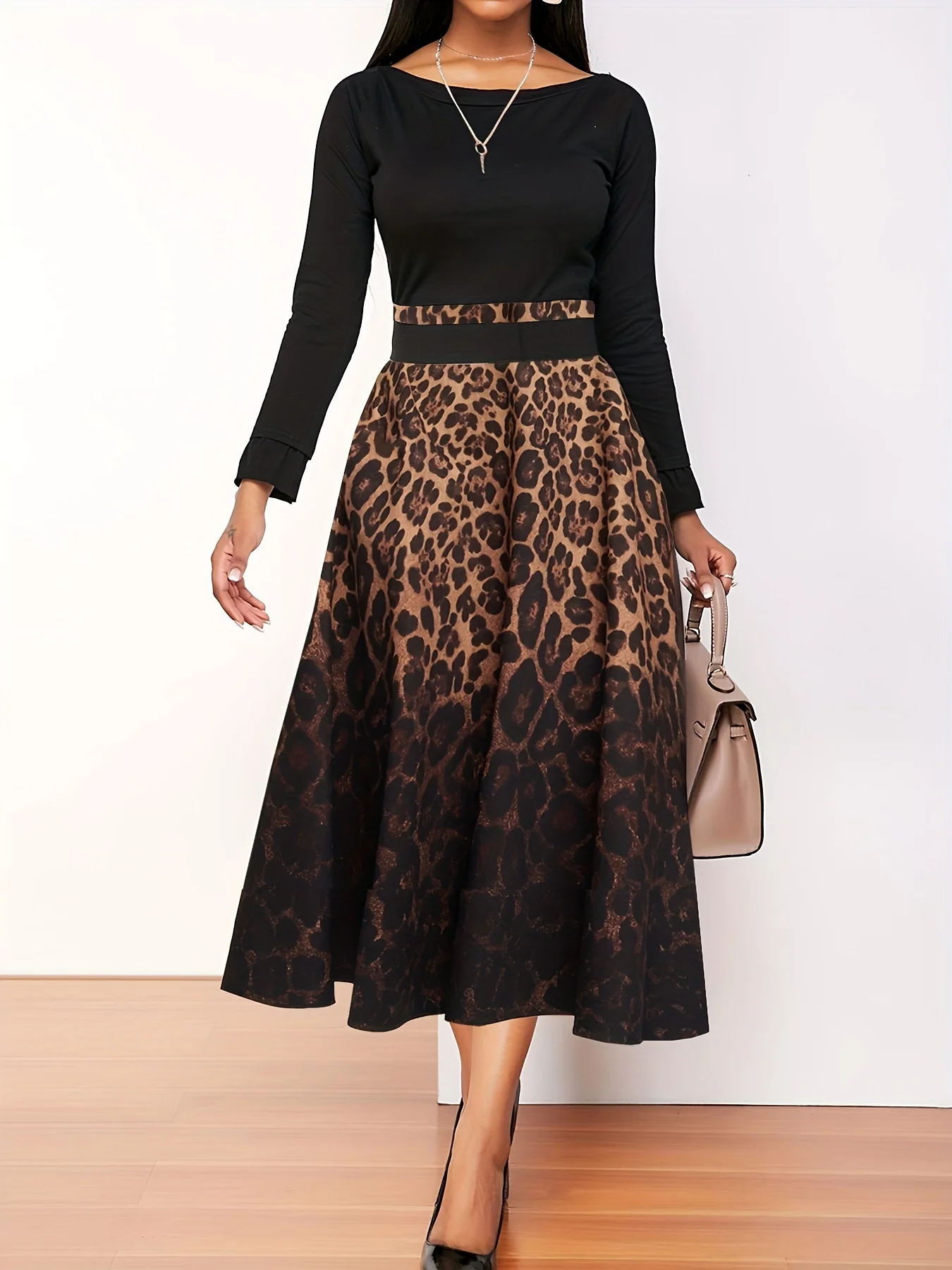 Plus Size abito a maniche lunghe leopardato da donna primavera e autunno moda pendolare temperamento abiti lunghi a maniche lunghe per le donne