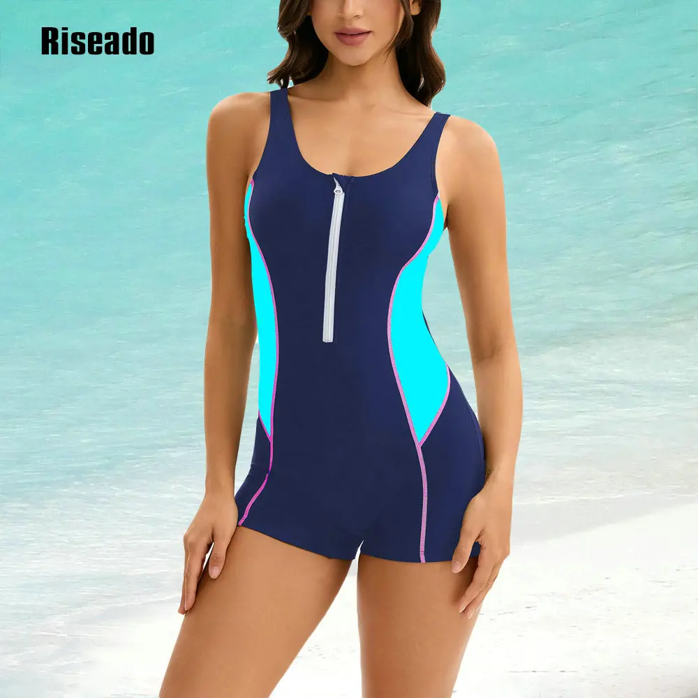 Riseado Swimsuit Sport One Piece Bathing Suit for Women Tummy Control Athletic BoylegSwimsuits Modest Swimwear Training