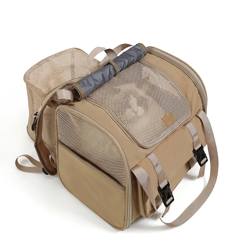 Expandable handheld pet backpack, dual shoulder pet carrier, portable small dog and cat car bag