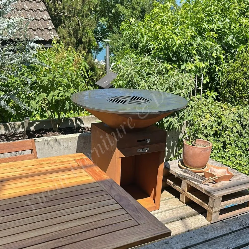 Outdoor Cooking BBQ Stove Wood Burning Corten Steel Grill Patio BBQ Grill