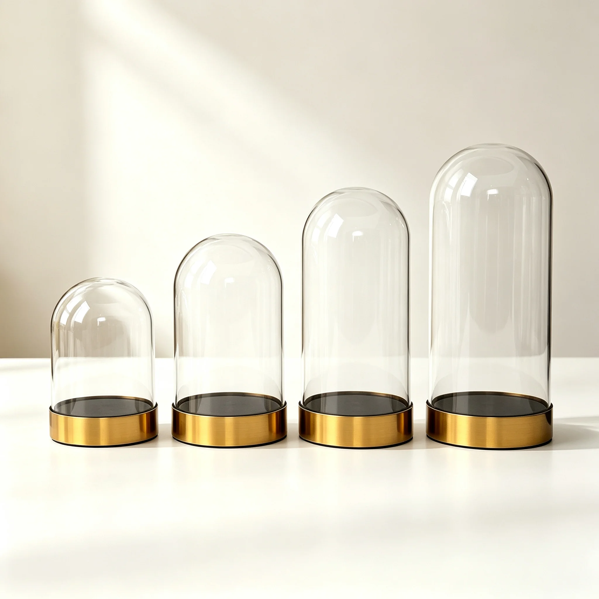 10cm Diameter Glass Dome Display Bell Jar With Premium Gold Metal Base Transparent Dust‑Proof Showcase For Preserved Flower Rose