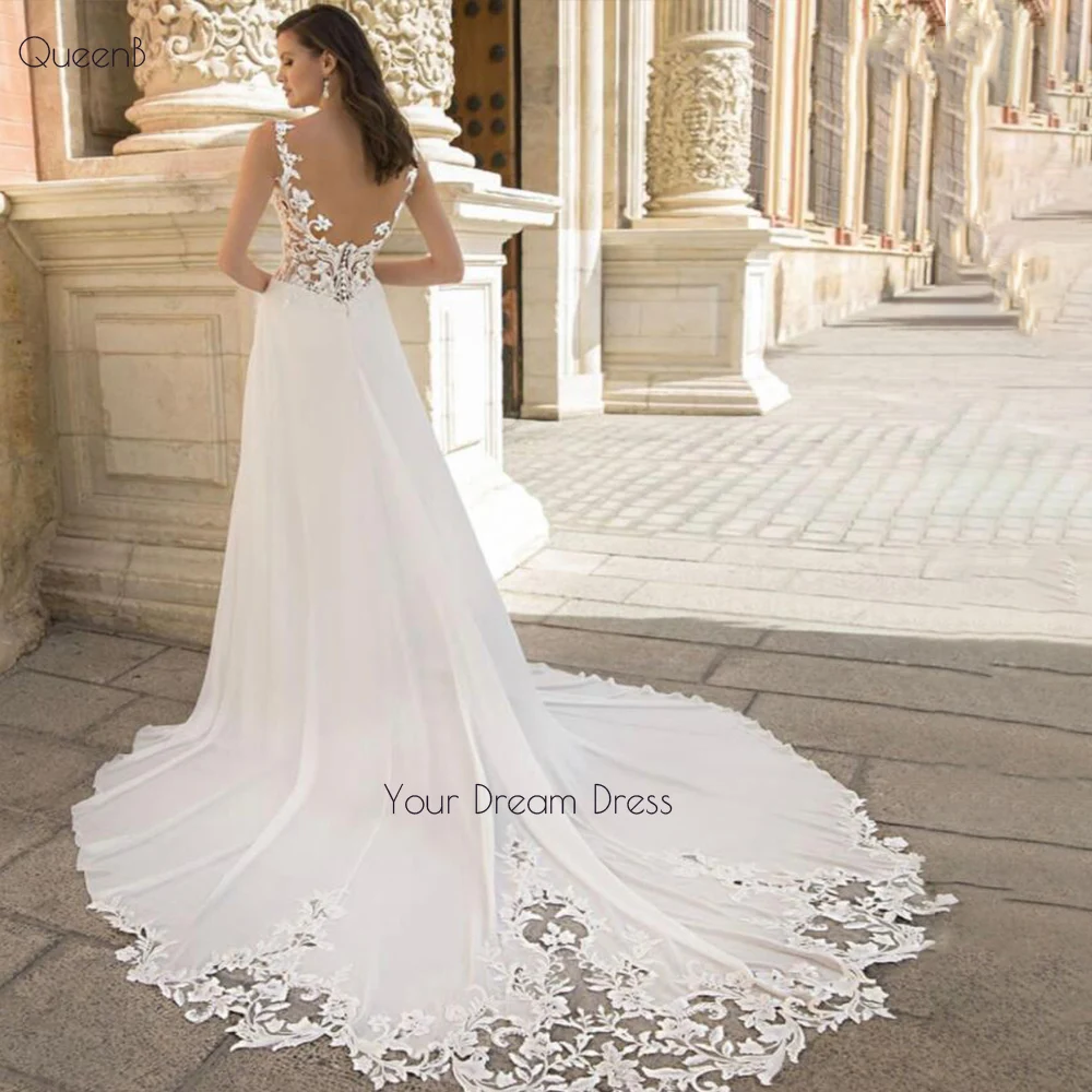 Sexy V-Neck Wedding Dress Side Slit Sweep Train Backless For Women Bridal Gowns High Quality Bohemian Robe De Mariee Country