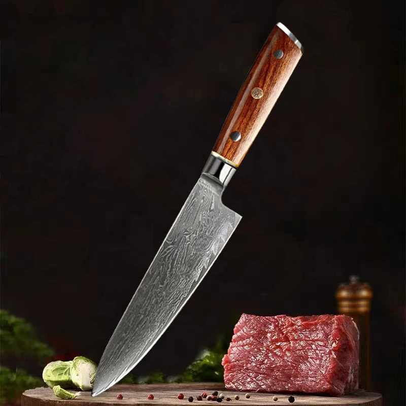 

7,7-дюймовый нож шеф-повара с деревянной ручкой, 67 слоев дамасской стали, лезвие 10Cr15MoV, нож для нарезки японских кухонных ножей Cookwarebbq
