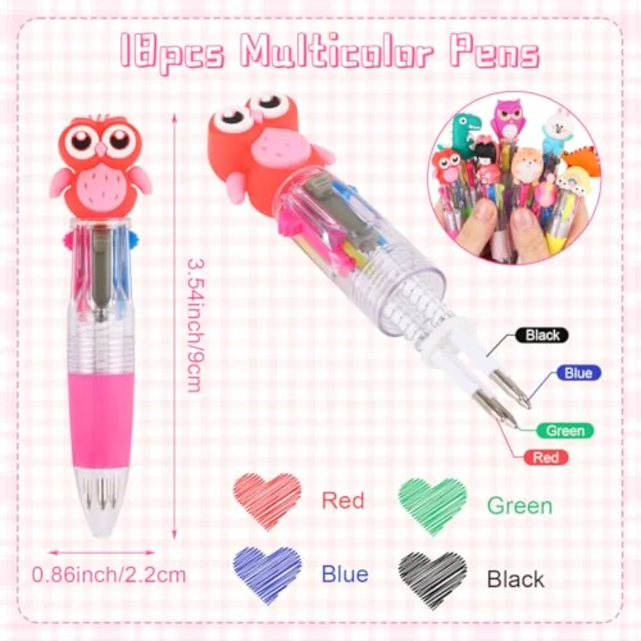 18 قطعة أقلام متعددة صغيرة في واحد أقلام حبر جاف كرتونية السائبة لطيف قابل للسحب حفلة لصالح الكتابة القلم لمكتب عيد ميلاد عيد الحب