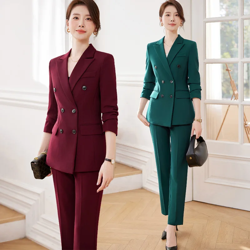 Wine Red High-End Small Suit Business Suit Women's Spring and Autumn New Waist-Tight Ladies' Suit Small Suit Jacket