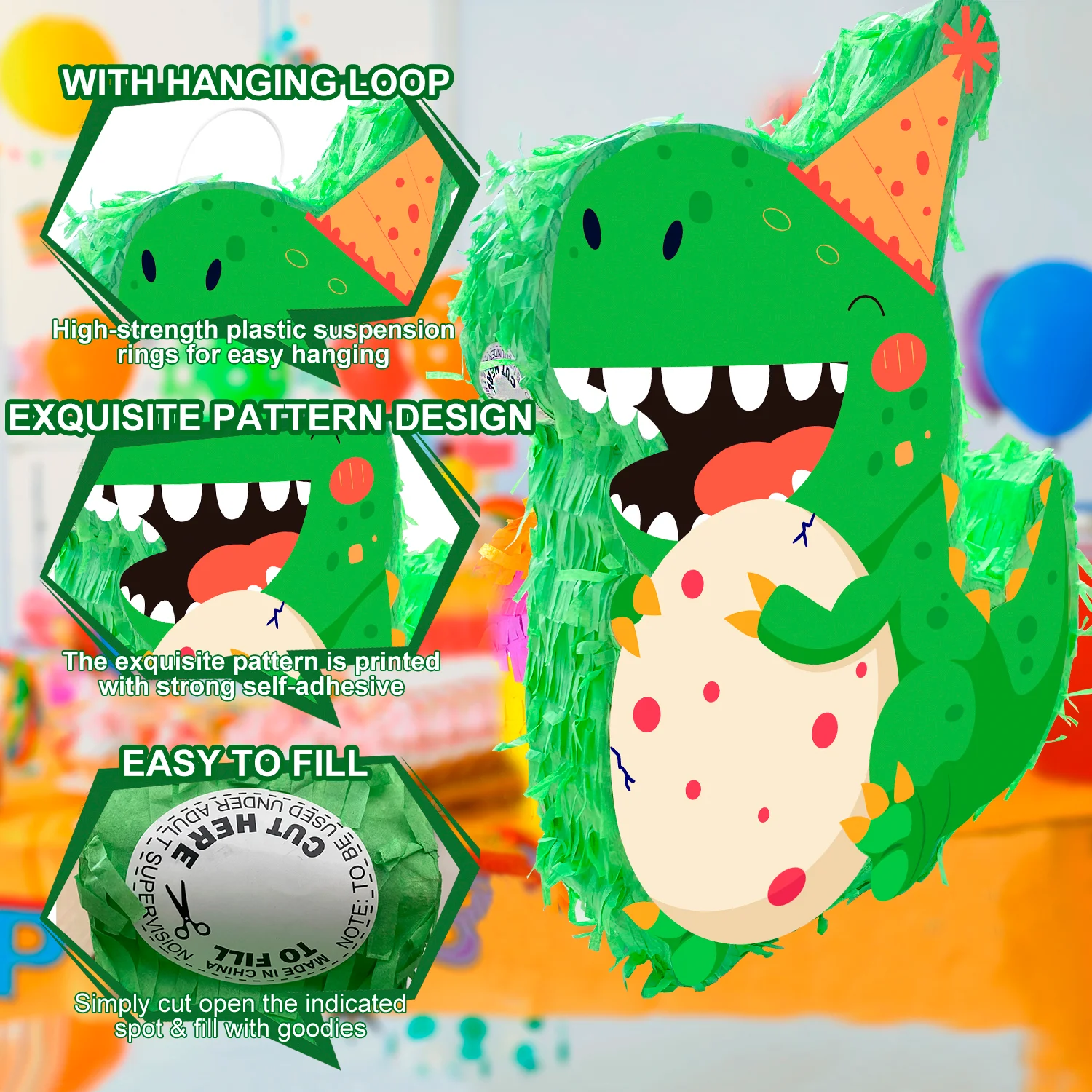 4 Pcs 공룡 파티 Pinata 세트-공룡 Pinata 스틱 아이 마스크 등 공룡 파티 장식을위한 공룡 Pinata 용품