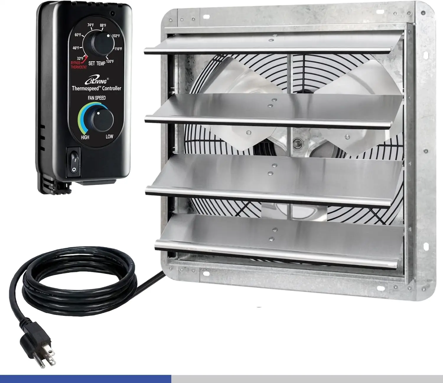 

Настенный вытяжной вентилятор с автоматическими жалюзи, термостатом и регулировкой скорости, 0.85А, 1200 CFM, 1800