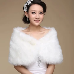 Hot Sale Fashion Elegant Accessories Warm Faux Fur Ivory Bolero Wedding Wrap Shawl Bridal Jacket Coat Accessories Pearl