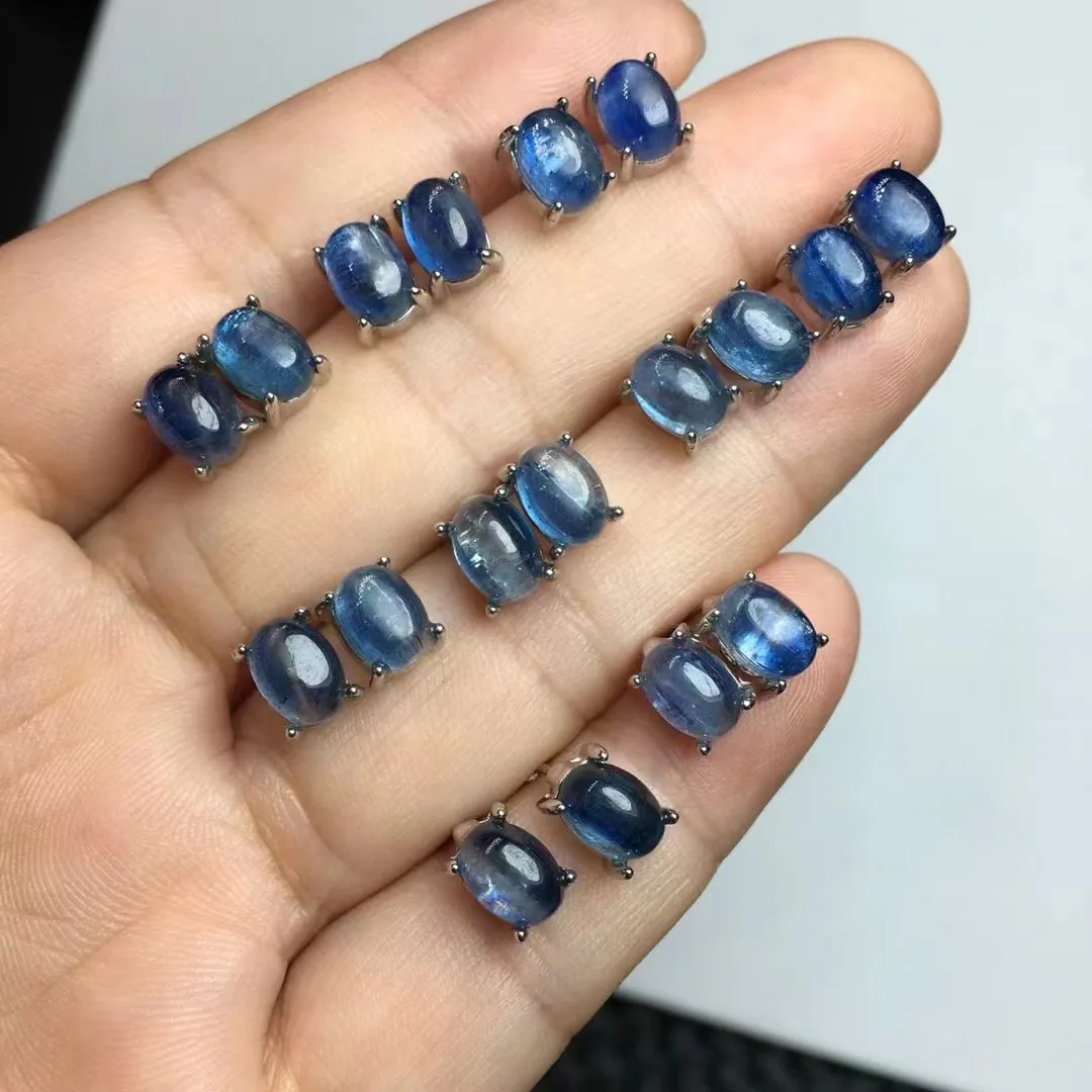 Unit One Pair 925 Silver With Hot Selling Natural Aquamarine Crystal Healing Oval Shape Earrings - Image 2