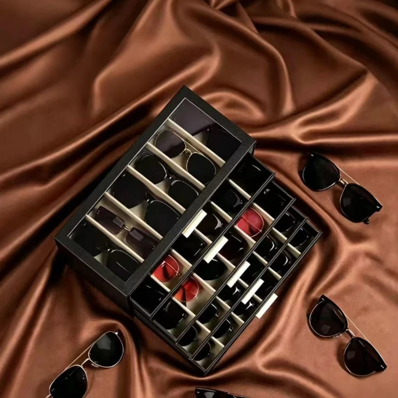 Leather Jewelry Storage Box 5 Layer Sunglasses Display Case Drawer Sunglasses Organizer Boxes Household Desktop Necklace Cases