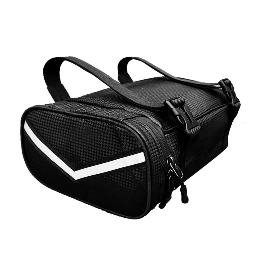 

Black PU Bicycle Bag Motorcycle Rear Bag Waterproof Material Bright Reflective Strip Double Chain Design Long Lifespan