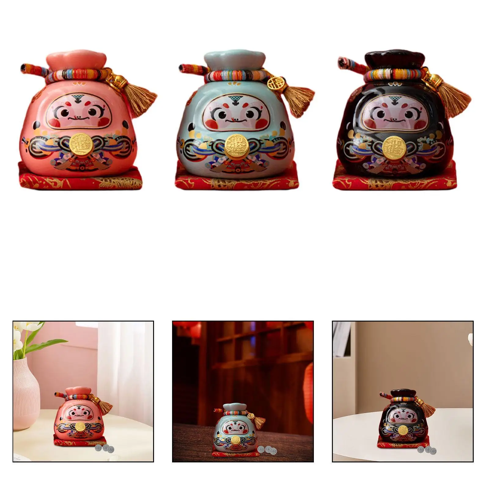 Lucky Bag Piggy Bank with Cushion Wealth Sculpture Storage Money Saving Box for Bedroom Housewarming Birthday Desk Christmas