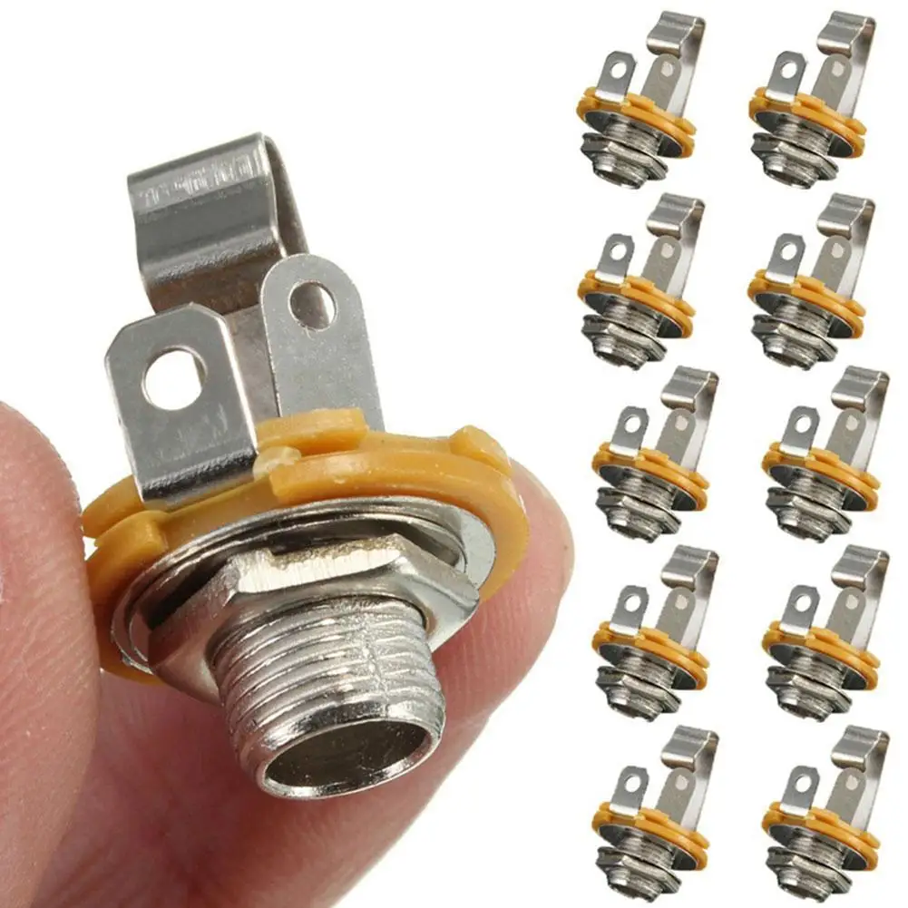 10Pcs 6.35mm / 6.5mm 3 Pole Mono Plug Jack Audio Female Connector Solder Welding Type Panel Socket Mono TS Panel Chassis Mount