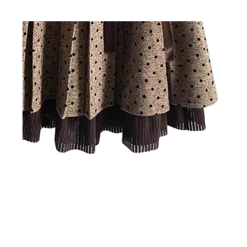 Gonna da donna americana retrò a pois 2025 Autunno Inverno Nuovo dolce fresco carino lana velluto fiocco versatile gonne a trapezio da donna