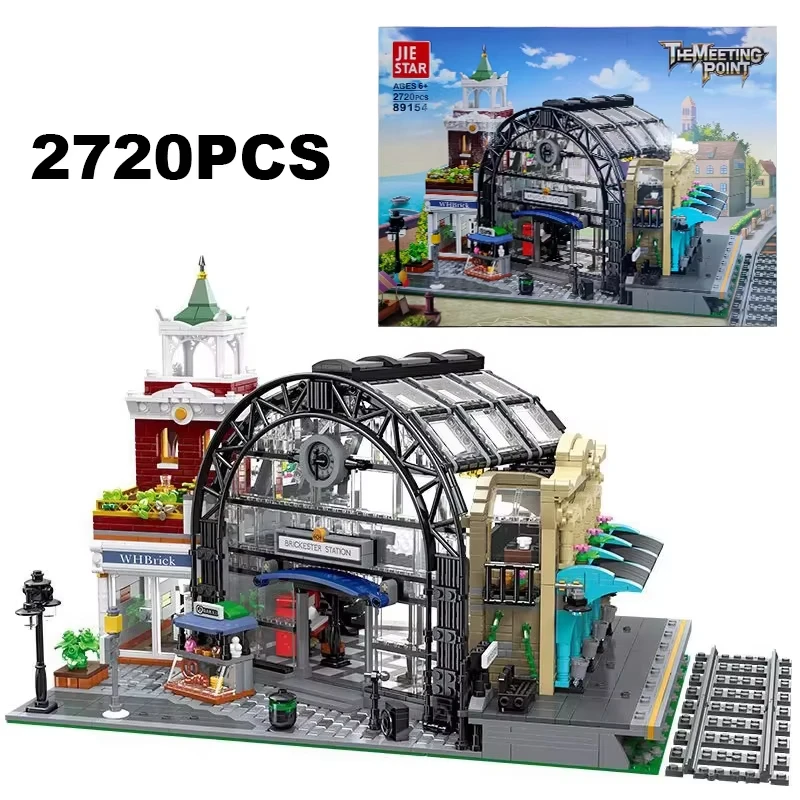 

Creative The Meeting Point Station Building Block City Architecture Model MOC Street View Assemble Bricks Toy Gift For Kid Adult