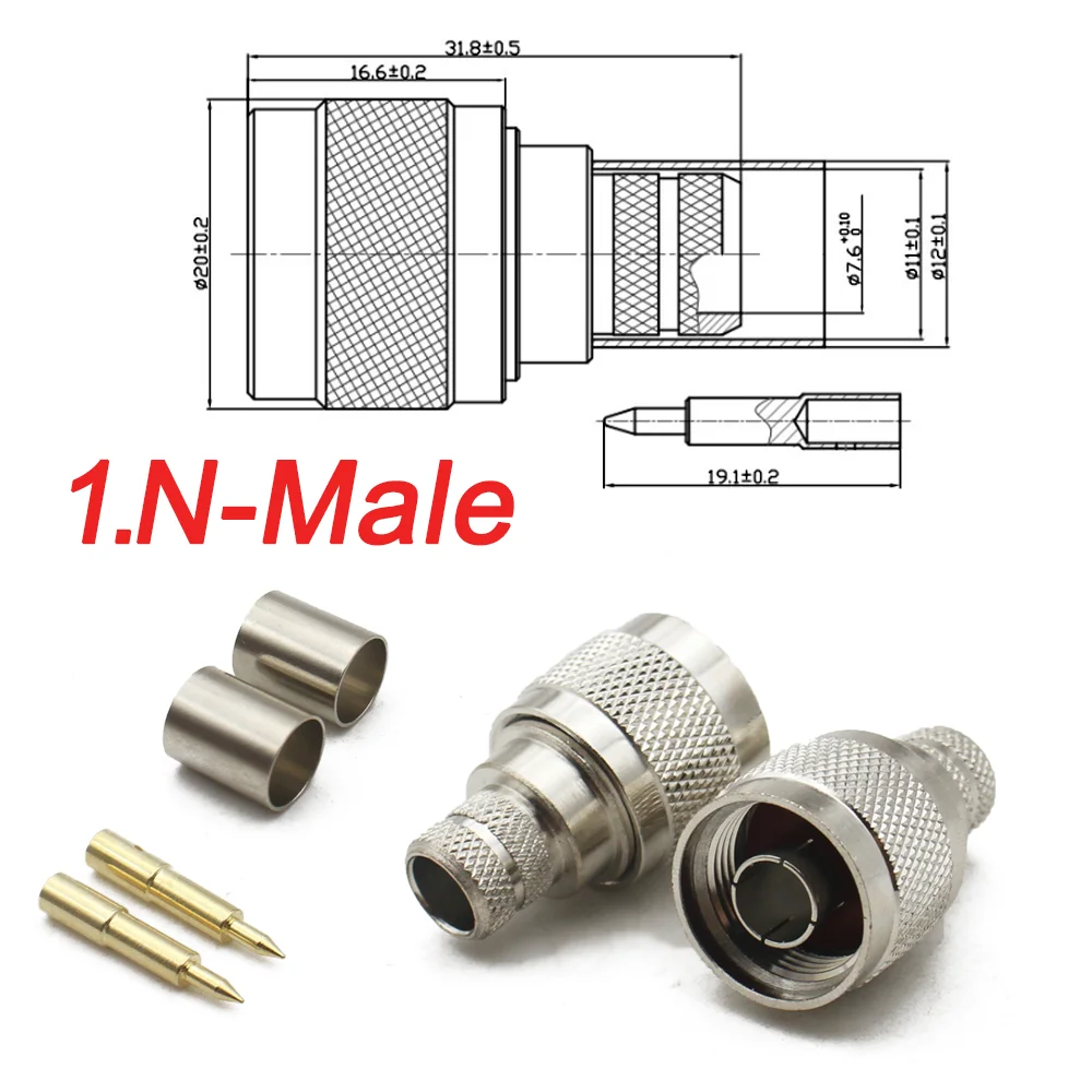 1Pcs 50-7 L16 N RF Coaxial Connector  N Male Plug Female Jack Crimp&clamp Connector Straight for LMR-400 RG8 RG213 7D-FB Cable