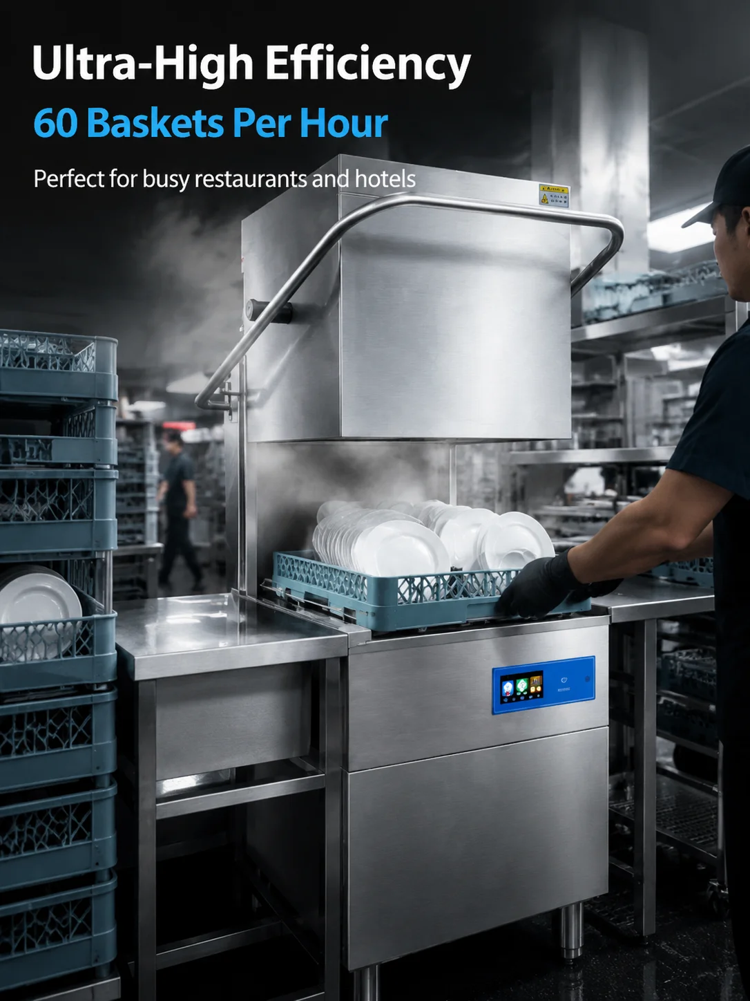 Professional Automatic Electrical Hood Type Dishwasher Stainless Steel Hotel Restaurant Use Commercial Dishwasher