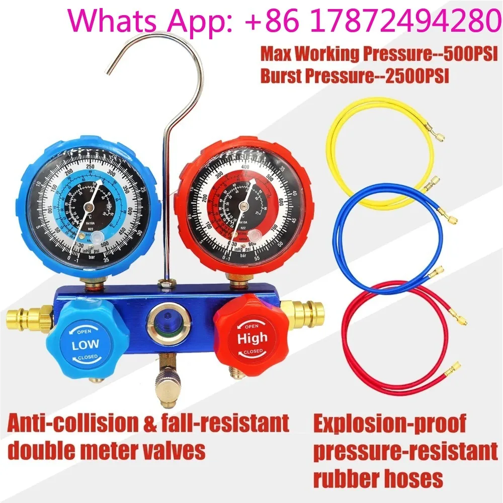 R-404A Refrigerant Gauge Set with Storage Box NEW Car Air Conditioning Pressure Manifold Gauge Hose Kit - R22, R-410A, R-134a