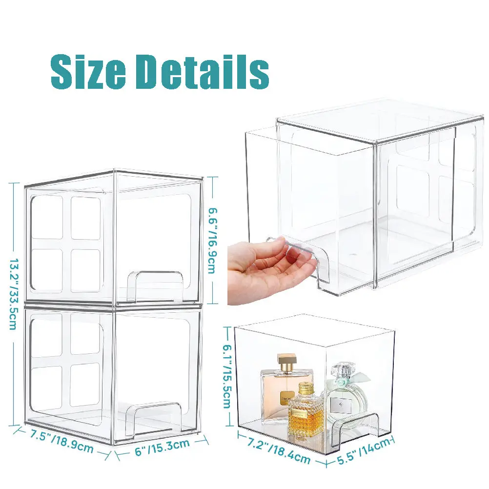 1/2Pc Sink Storage Transparent Hollow Design Desktop Finishing Box Stackable Storage Drawers Acrylic Bathroom Makeup Organizer