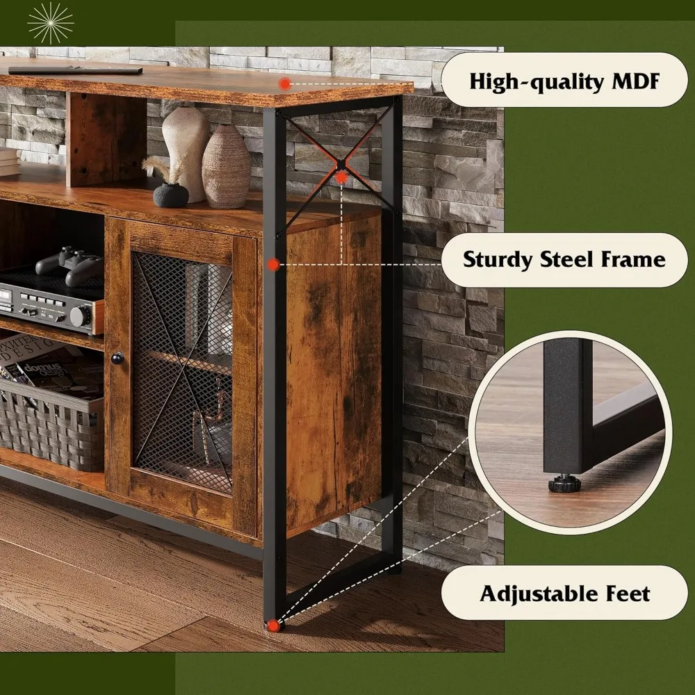 مركز ترفيه على طراز المزرعة لـ 55 تلفزيونًا، حامل تلفزيون ريفي طويل مع مساحة تخزين لغرفة المعيشة وغرفة النوم #6