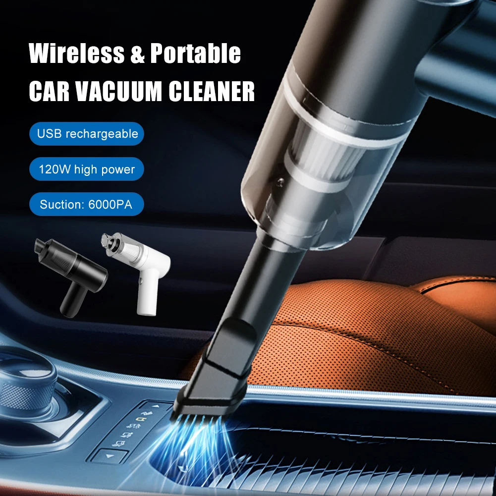 120W Wireless Car Vacuum Cleaner Rechargeable 6000PA Portable Handheld Vacuum Washable Filter with LED Light for Car Home Office