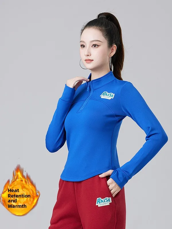 Qui Dry Long Sve Fitn Top para mulheres com gola alta e design com zíper f adequado para dança quadrada e esportes ao ar livre