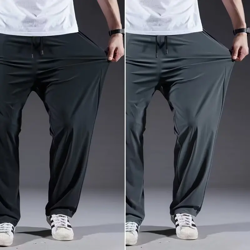 Men's Work Pants Summer Quick Dry Elastic Waist Cropped Pants Loose Fit Plus Size Lightweight Work Trousers M-8XL