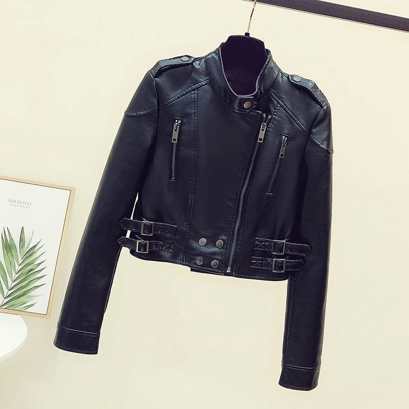 Faux Leather Short Women Jacket Locomotive Cropped Zippers Punk Street 2023 Spring Autumn Outwear Music Concert Coat